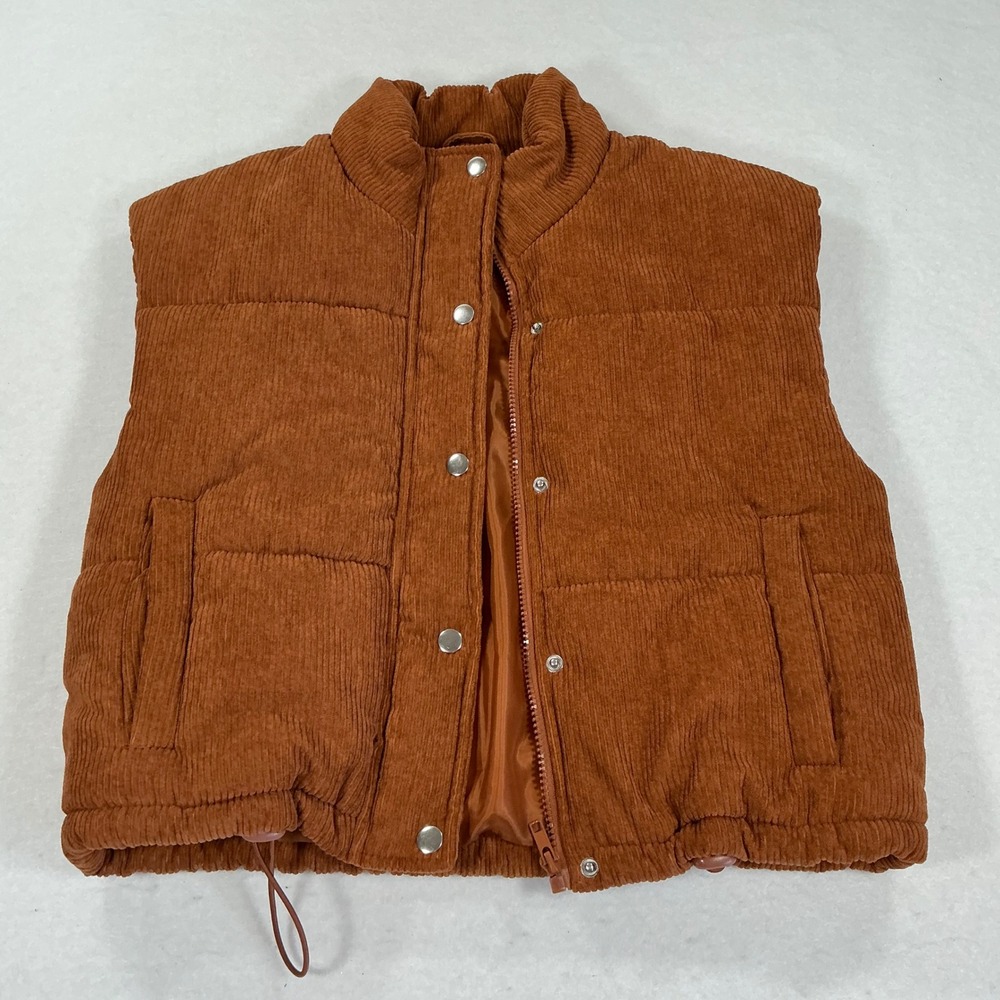 Say What Women Brown Corduroy Puffer Vest Size M Sleeveless Quilted Jacket